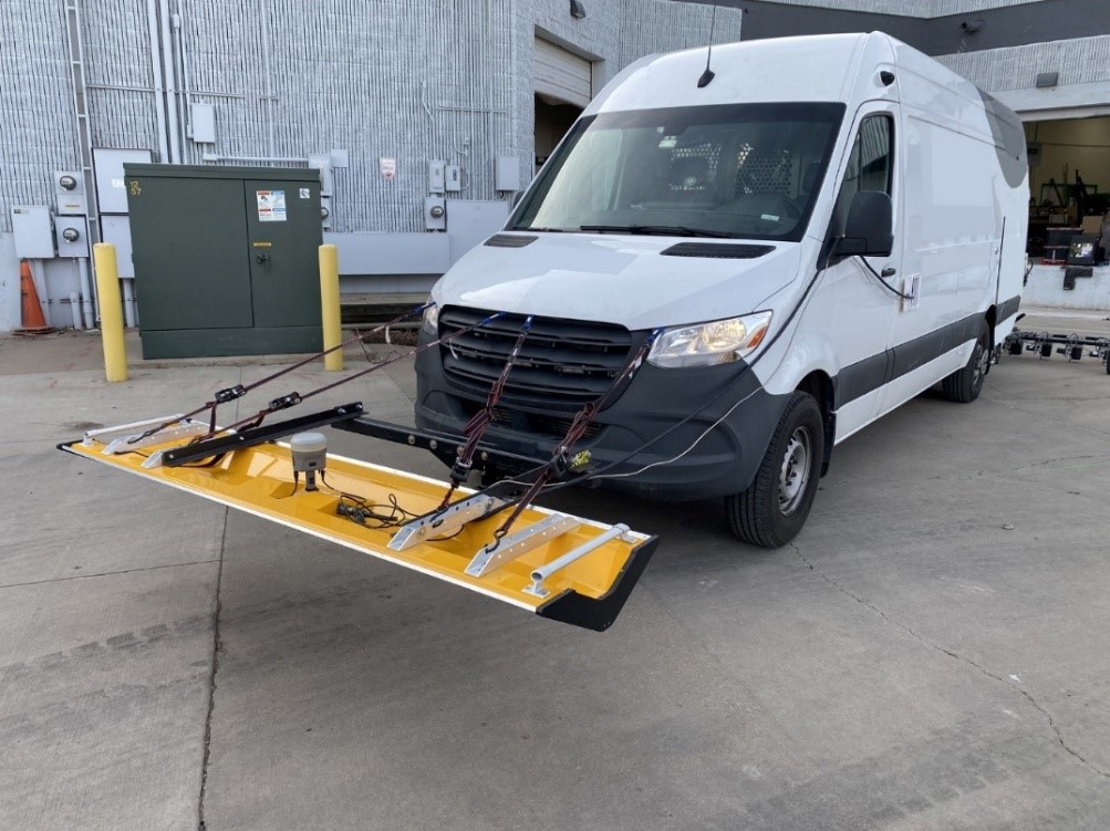 A van with a GPR antenna system mounted on the front.